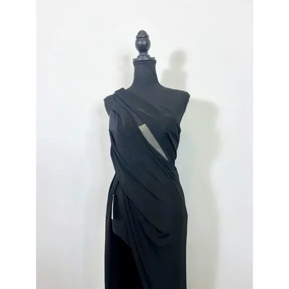 Katie May A Cut Above Gown Maxi Dress Black Medium One Shoulder Stretch Lined